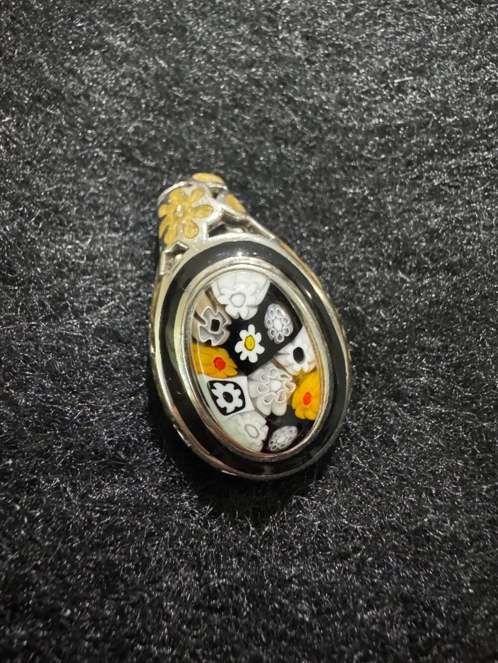Alan K Design 925 Sterling Silver Black Yellow White Millefiori Floral Pendant